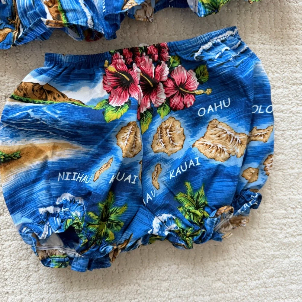 Hawaii Station Kids Blue Hibiscus Island Map Top and Bloomer Set 18M Made in USA